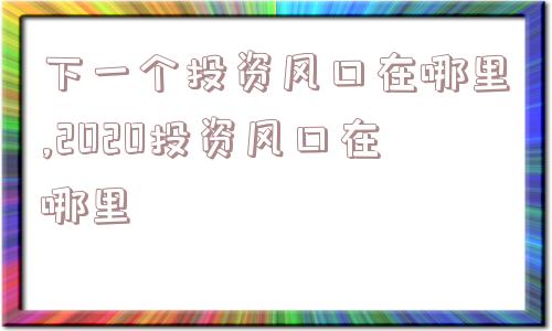 下一个投资风口在哪里,2020投资风口在哪里